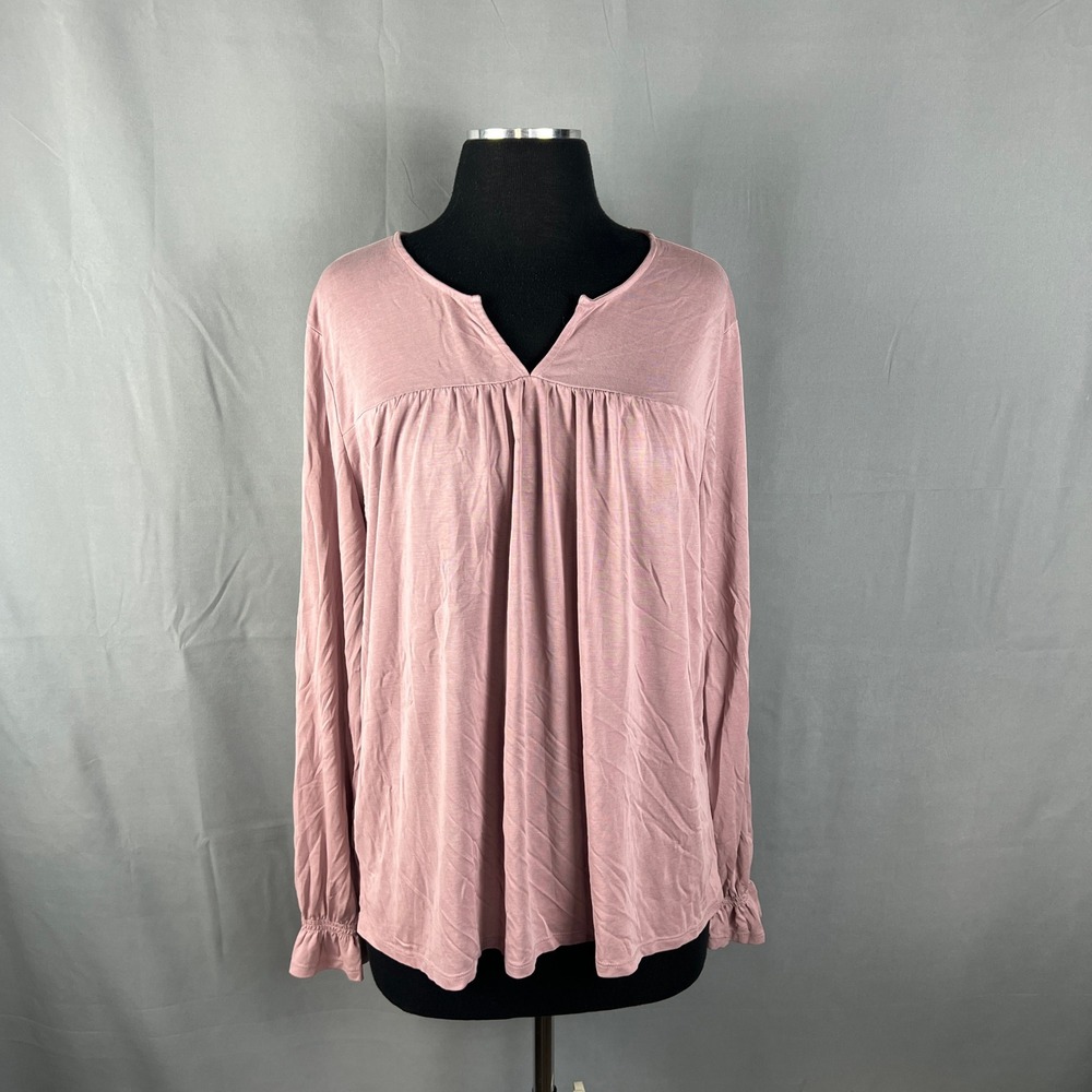 Lucky Brand Peasant Blouse Top Womens XL Dusty Rose Gathered Detail Relaxed Fit
